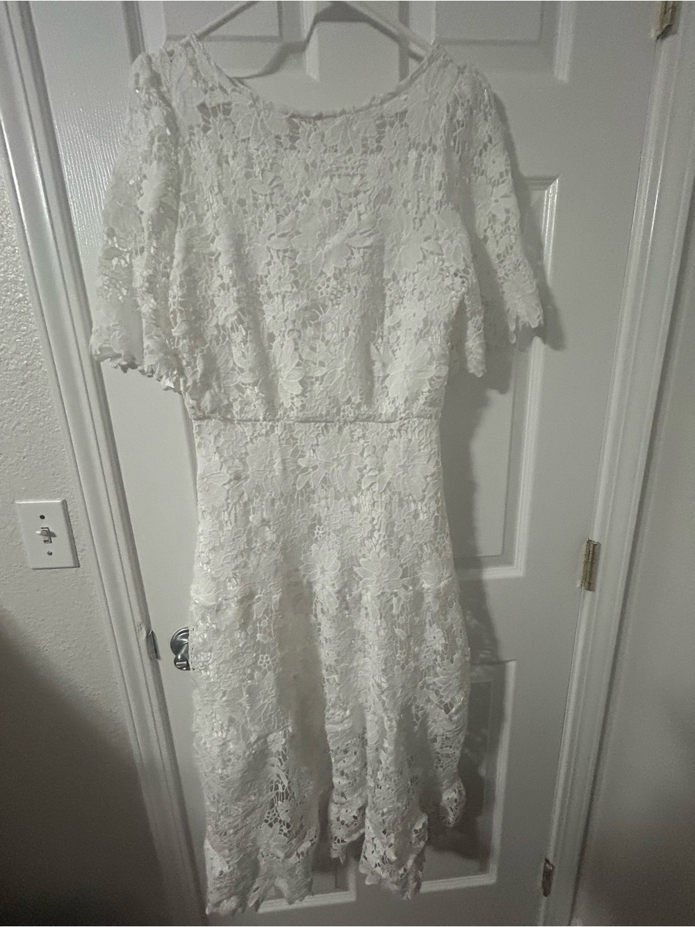 Ivory Lace Midi Dress with Flutter Sleeves
